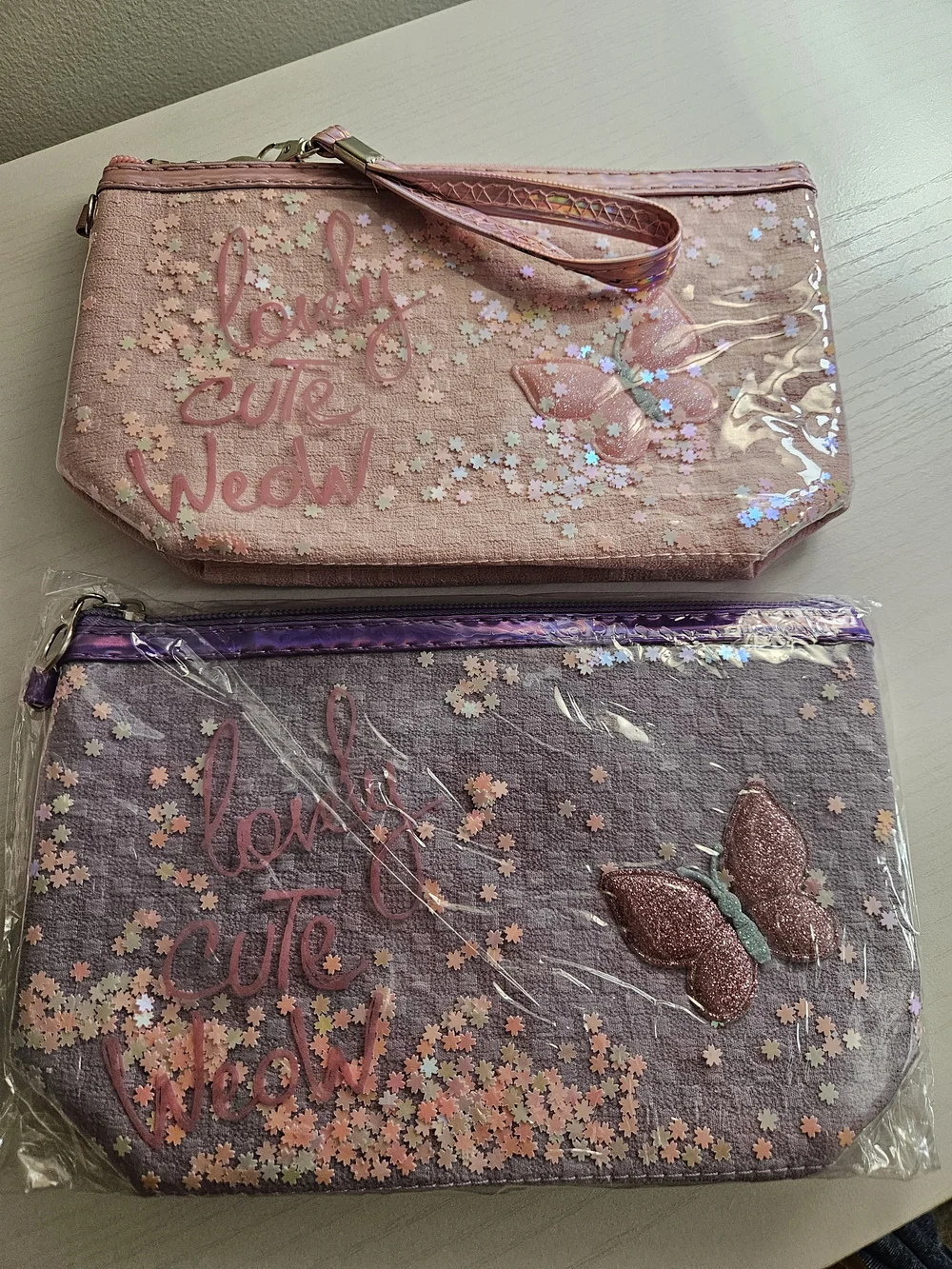 Pink and Purple Butterfly Wristlet Pouch, Cute Floral Design